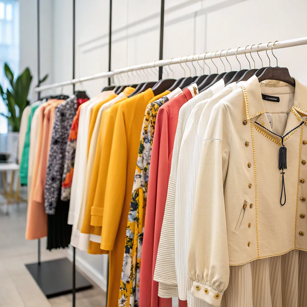 Stylish clothing on hangers